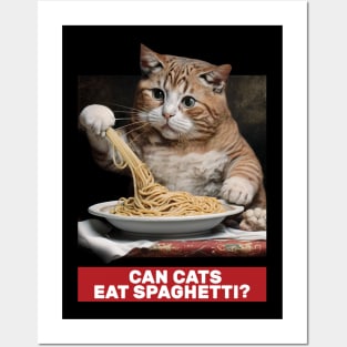 Funny Cat Eating Spaghetti. Can cats eat spaghetti? Posters and Art